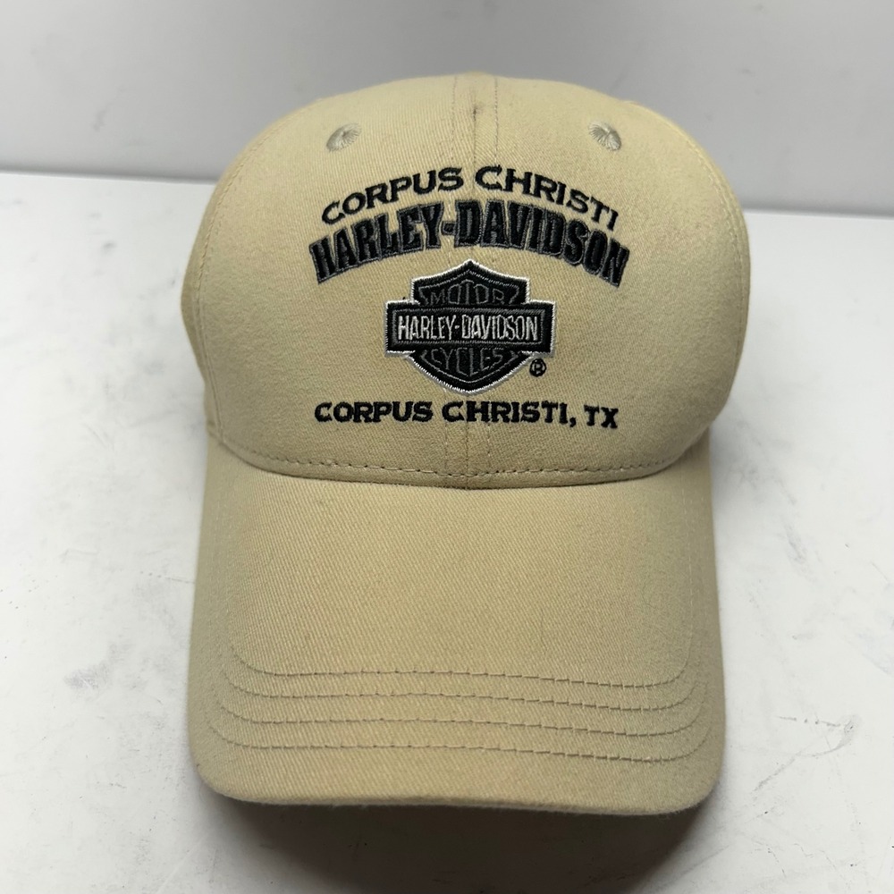 Harley Davidson Hat Corpus Christi Texas Tan Baseball Cap Mens OSFM Embroidered